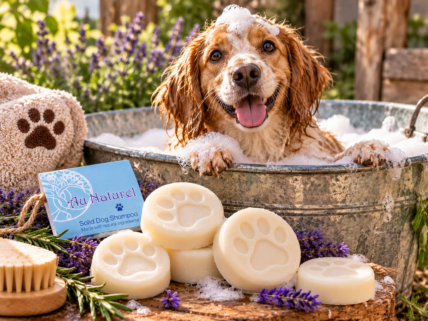Au Naturel solid dog shampoo with natural ingredients